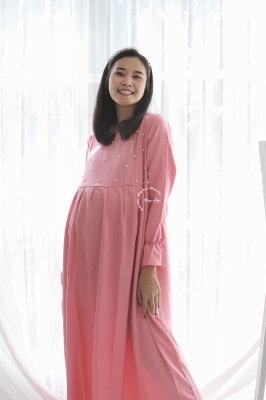 Mutiara Gamis Ibu Hamil Menyusui Muslim Manik Dada - GMS 262 Pink